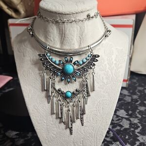 Macy's Silver and Blue Boho Necklace